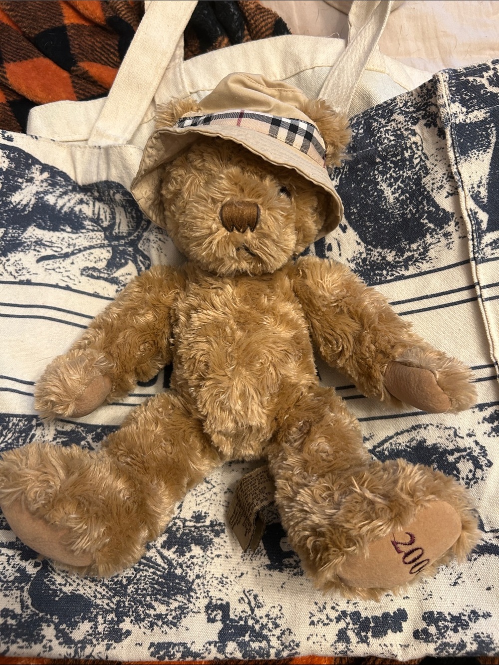 Vintage 2006 Burberry Brown Teddy Bear with Check Bucket Hat - Kids Accessory